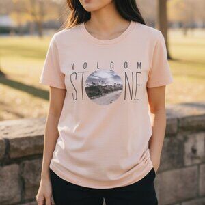 (C-93)Volcom‎ Women’s Graphic T-Shirt Peach Stone Logo Short Sleeve XS